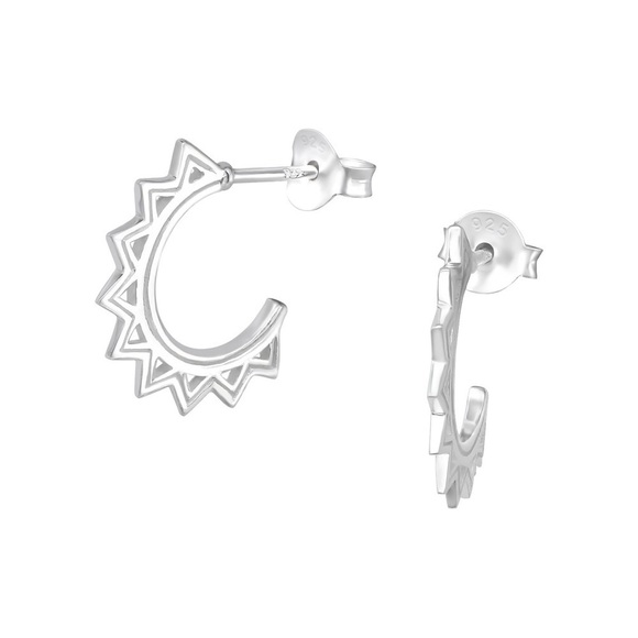 Sterling Silver Open Hoop Spike Earrings - Picture 1 of 9